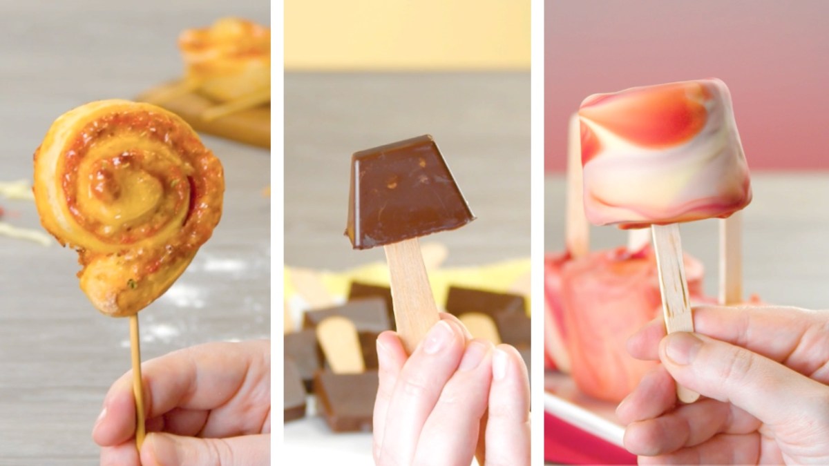 3 originales bocaditos dulces y salados en forma de paleta