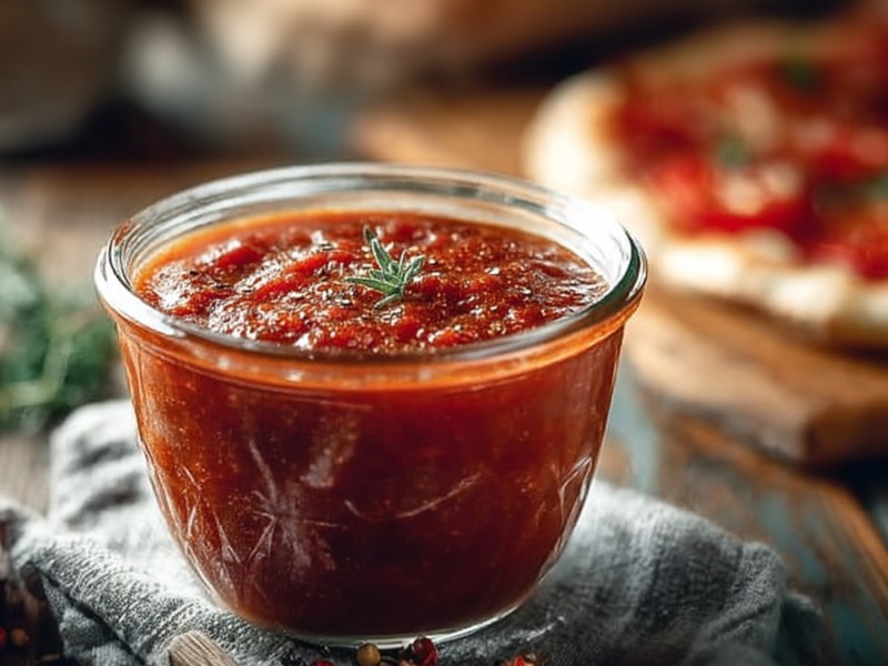 Vaso con salsa de pizza napolitana