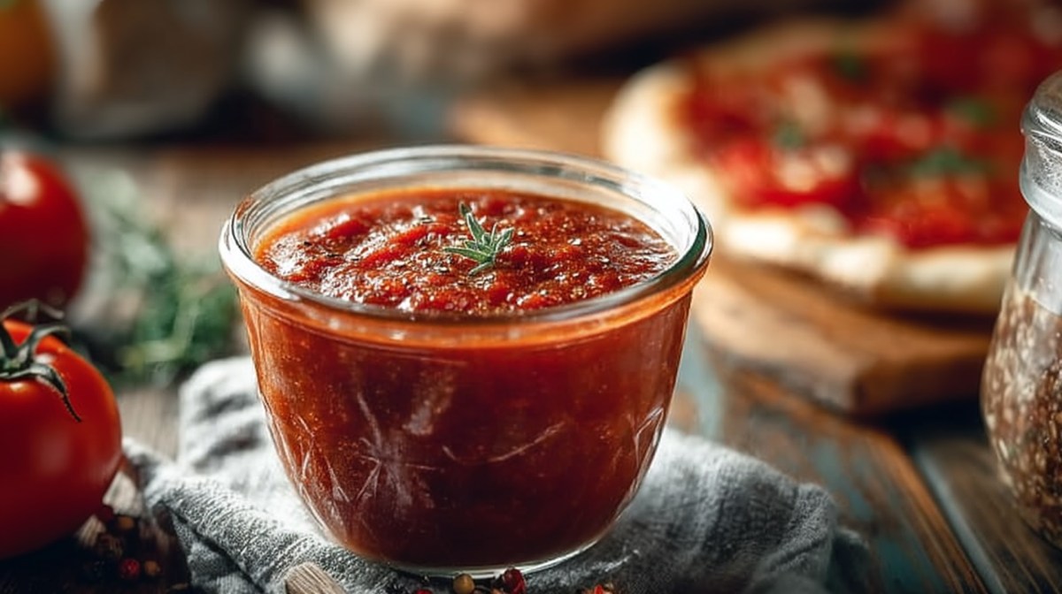 Vaso con salsa de pizza napolitana