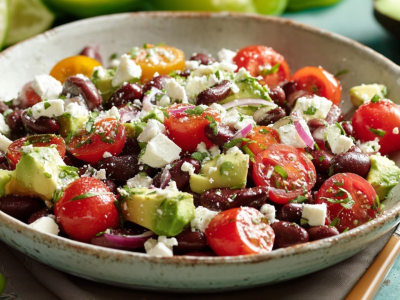 Un plato de ensalada de frijoles rojos.