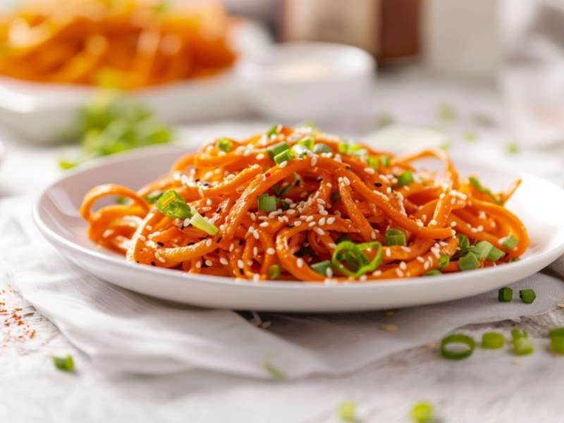Un plato de Swoodles con sésamo y cebolleta.