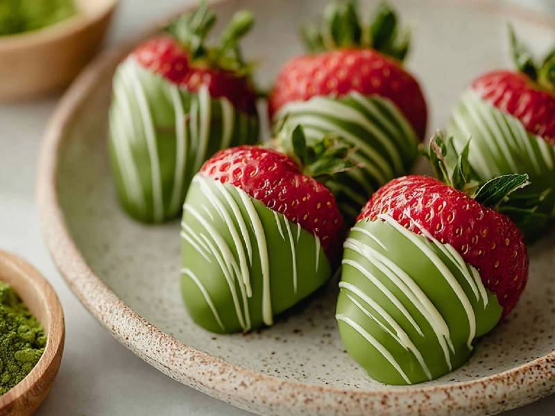 Plato con fresas con matcha