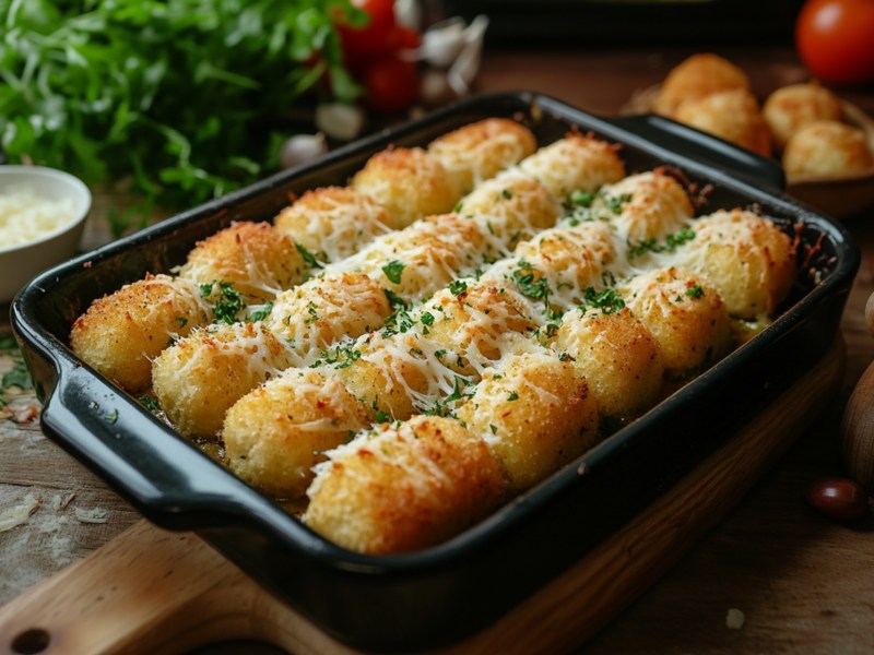 Pastel de croquetas con carne molida sobre una mesa