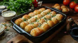 Pastel de croquetas con carne molida sobre una mesa