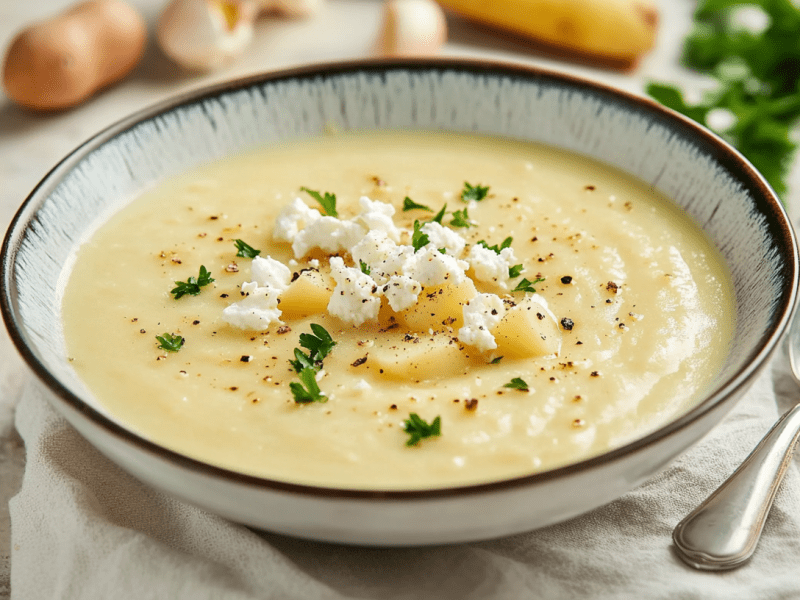 Sopa de papa con feta: cremosa y sabrosa